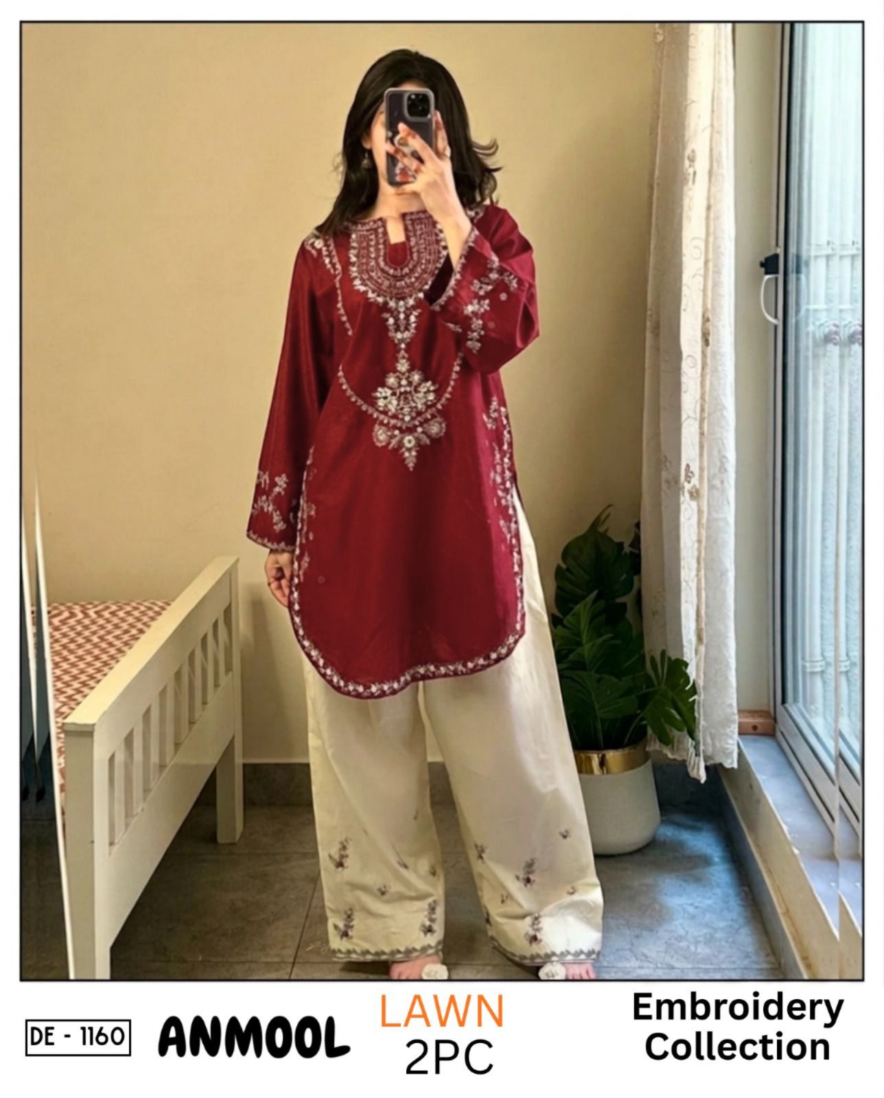 Embroidered 2Pc Lawn Unstitched Summer Dress - DE-1160M