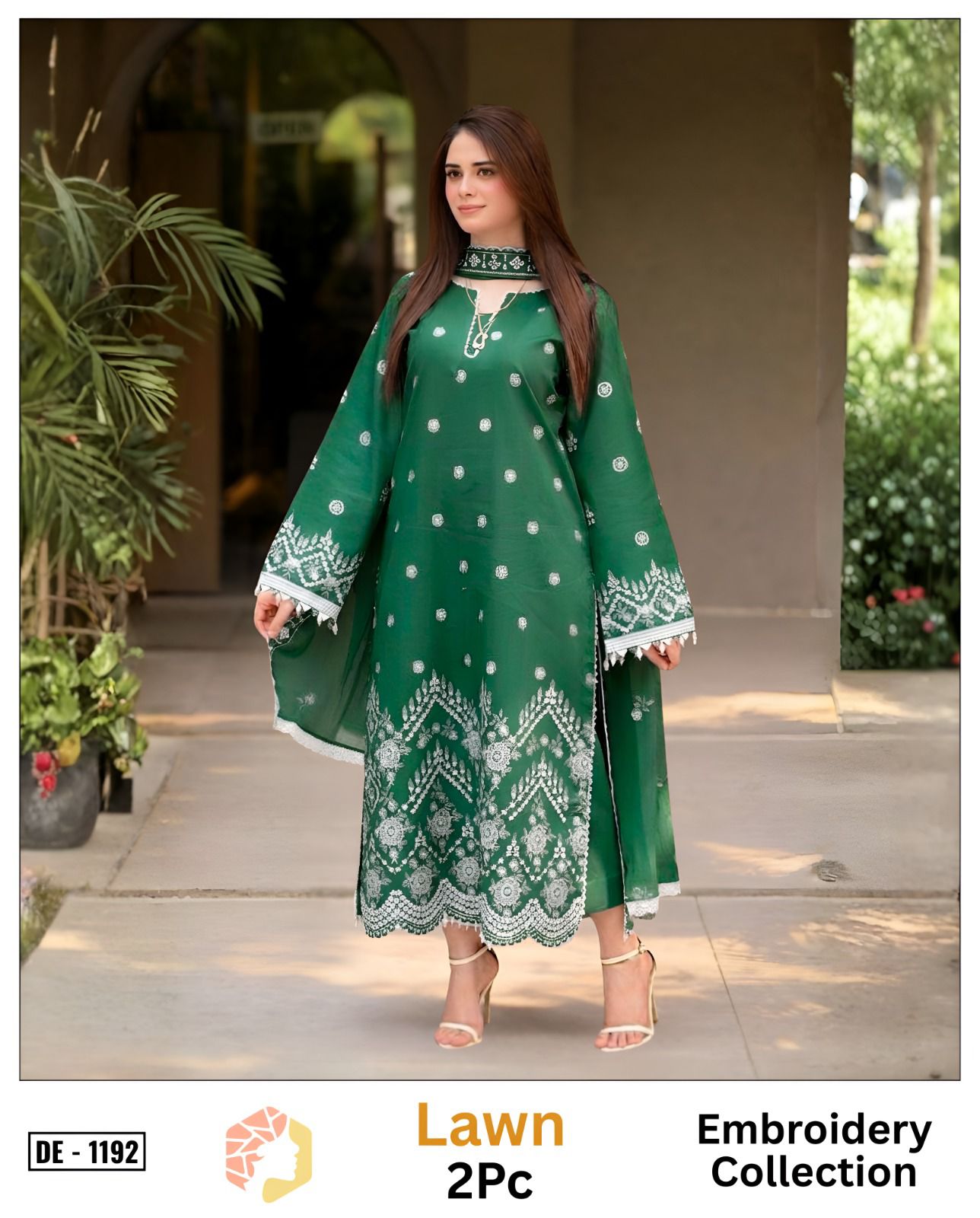 Embroidered 2Pc Lawn Unstitched Summer Dress - DE-1192G