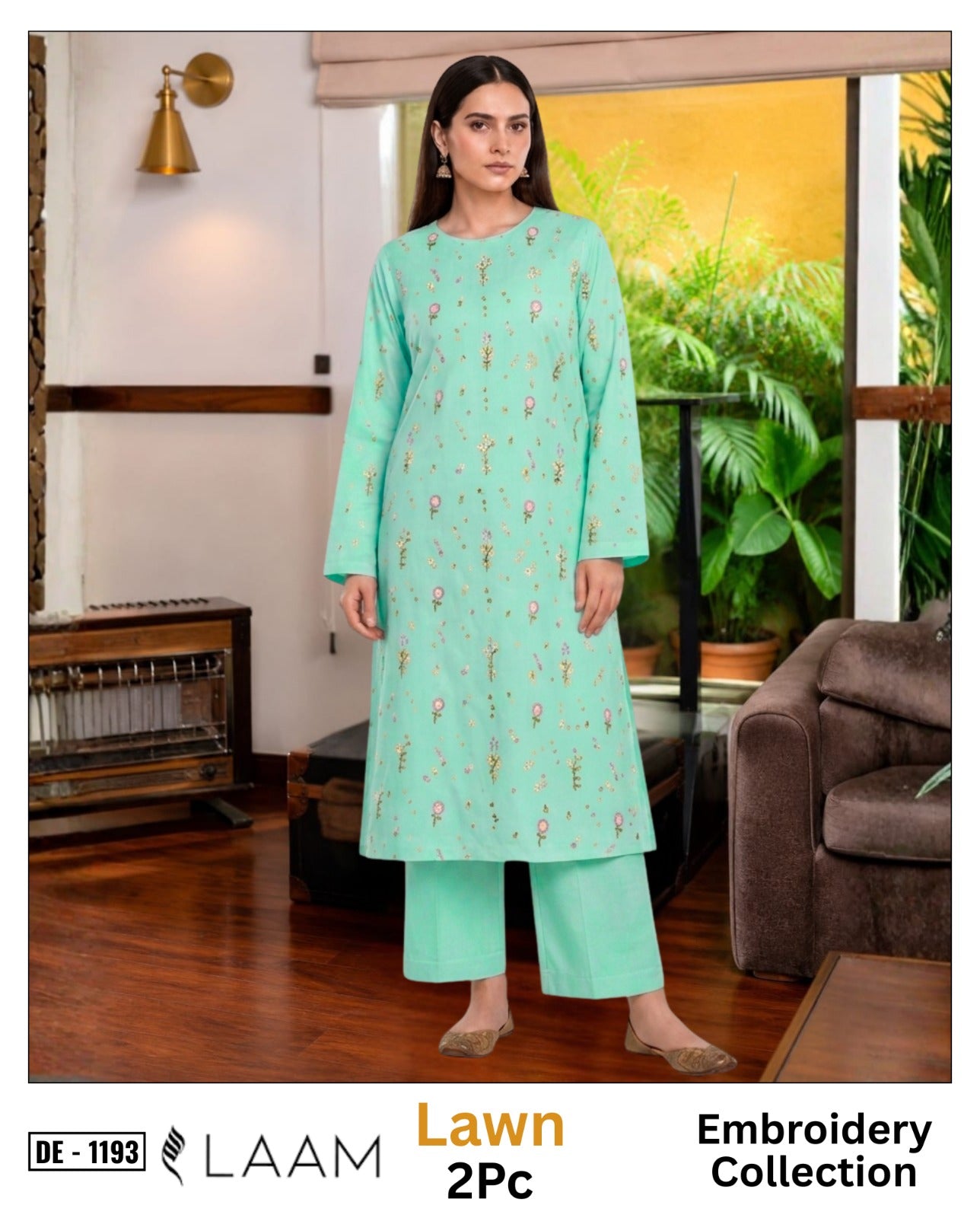 Embroidered 2Pc Lawn Unstitched Summer Dress - DE-1193G