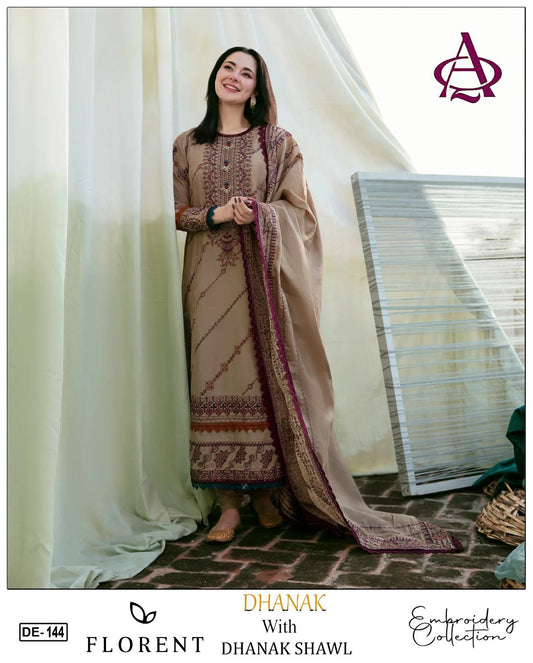 EMB 3PC Unstitched Winter Dress With EMB Shawl- DE-144