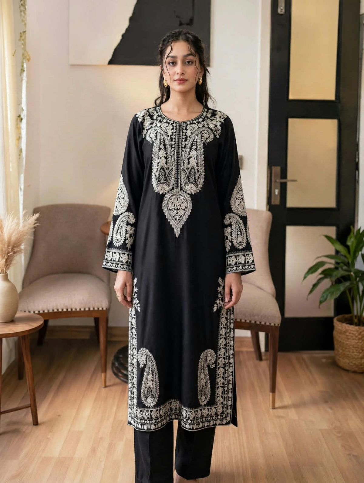 2-Piece | Premium Embroidered Winter Dhanak Suit – DE-3000B