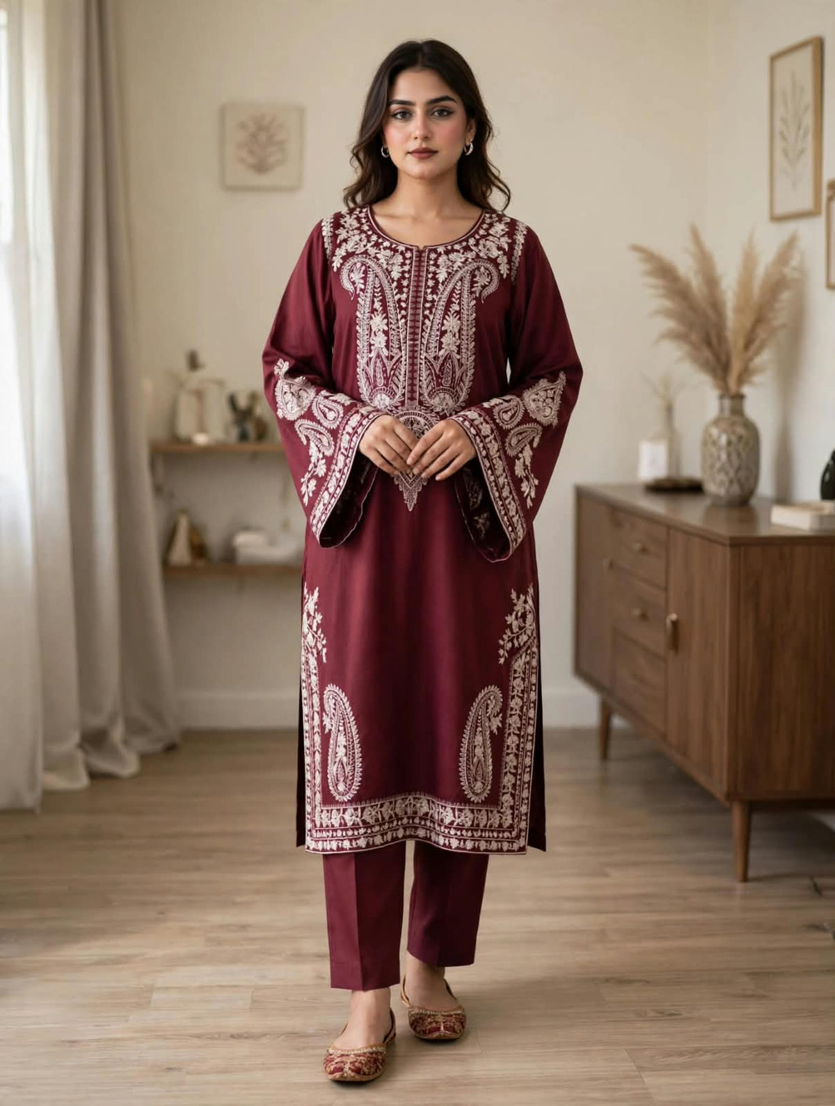 2-Piece | Premium Embroidered Winter Dhanak Suit – DE-3000B