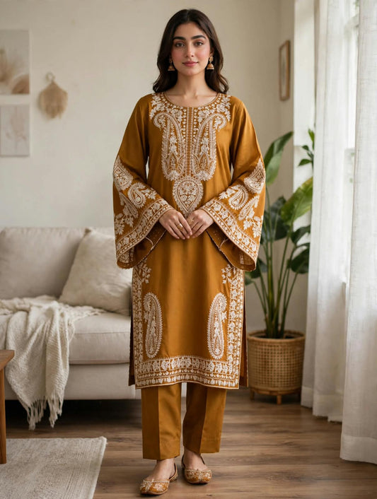2-Piece | Premium Embroidered Winter Dhanak Suit – DE-3000MS