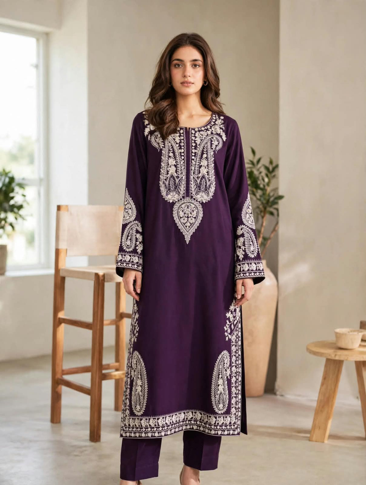 2-Piece | Premium Embroidered Winter Dhanak Suit – DE-3000B