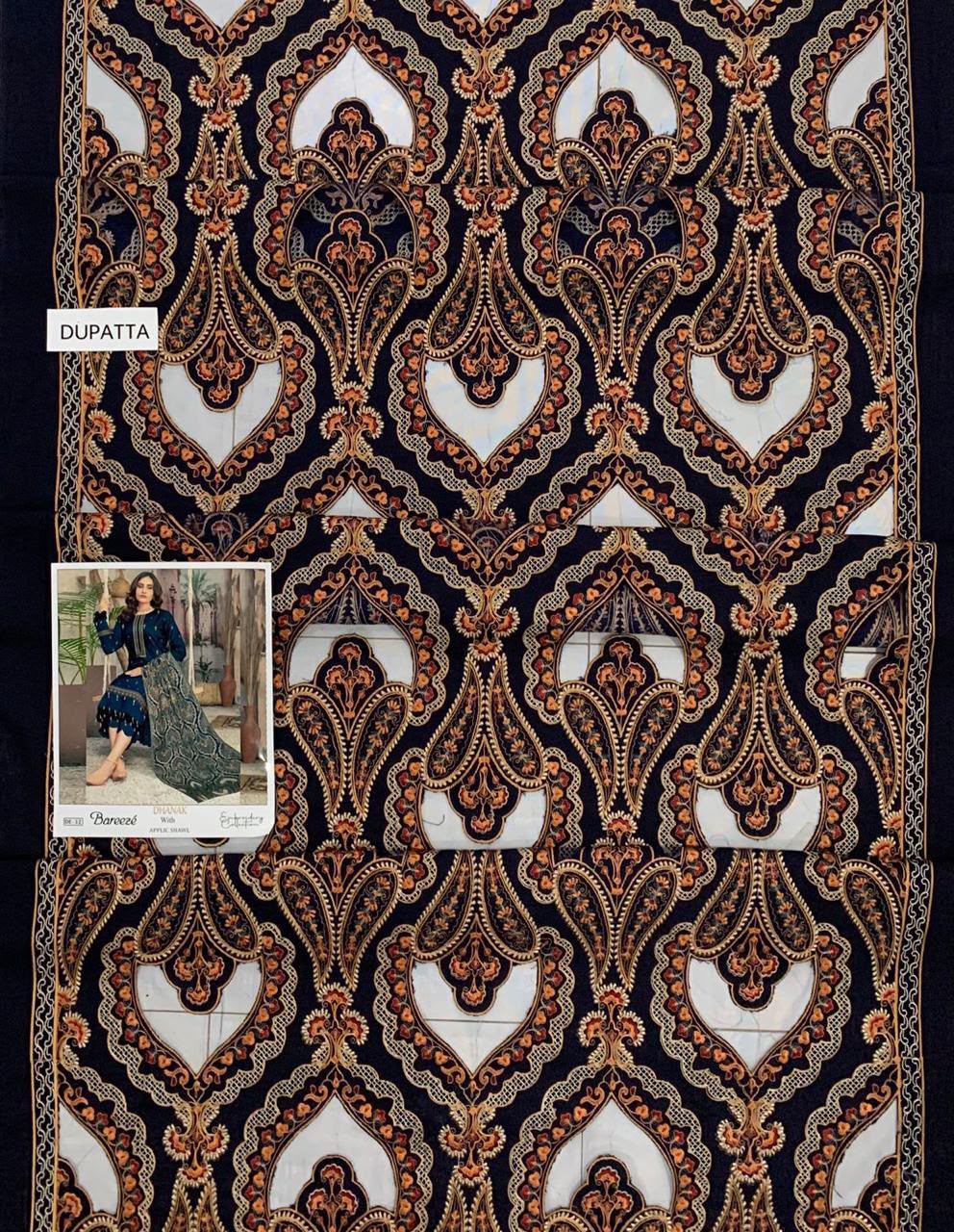 3-Piece Bareeza Premium Embroidered Dhanak Suit DE-32BL