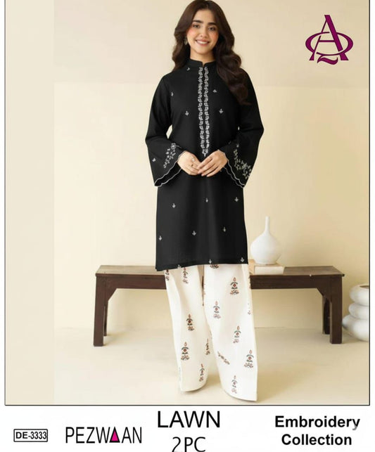 Embroidered 2Pc Lawn Unstitched Summer Dress - DE-3333BLK