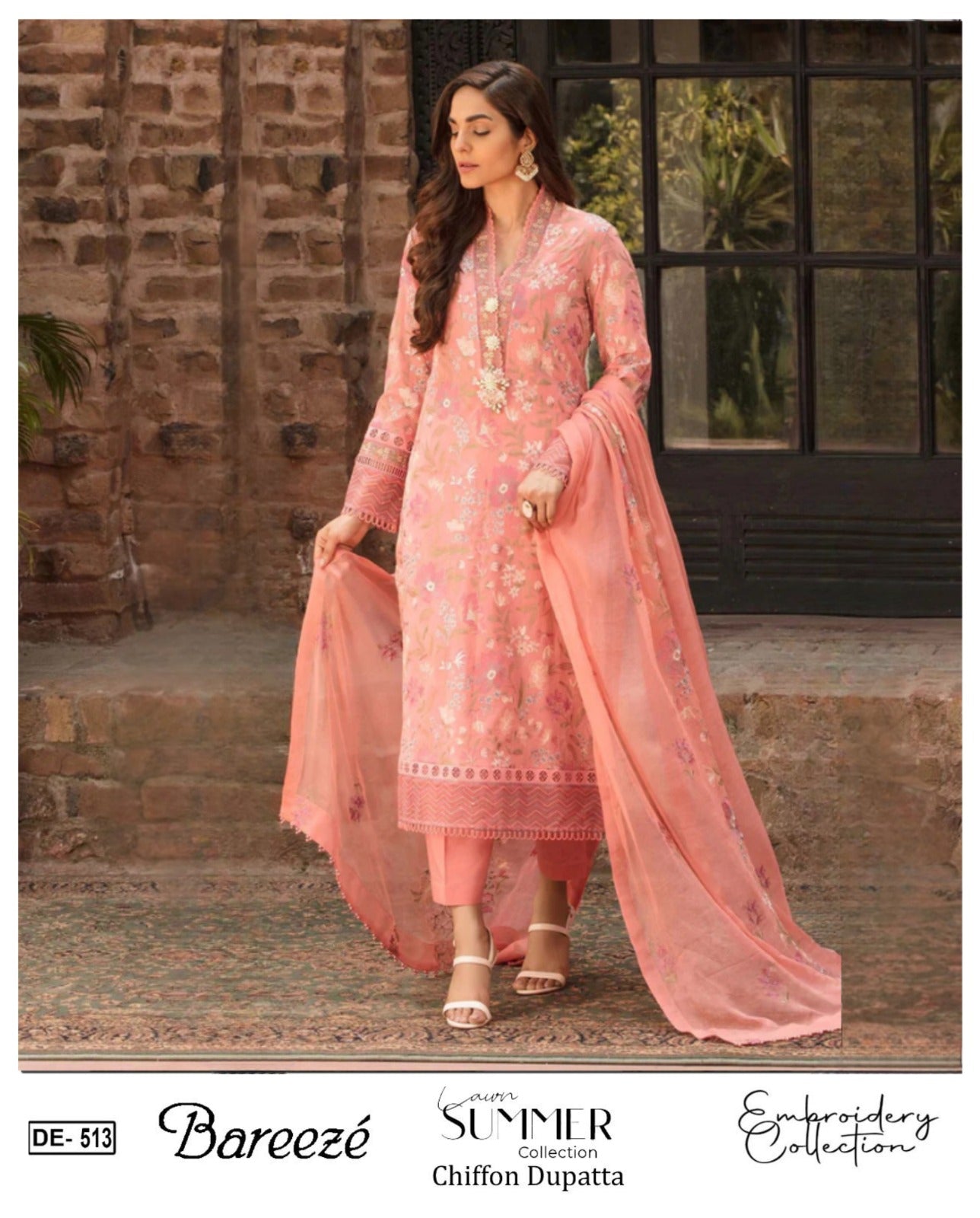 Emb 3PC Lawn Summer Dress With Emb Bamber Chiffon Dupatta - DE-51P