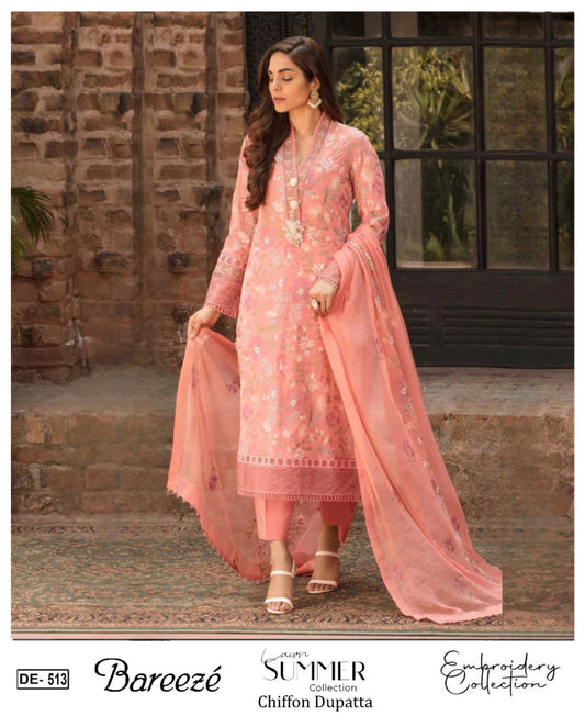 Emb 3PC Lawn Summer Dress With Emb Bamber Chiffon Dupatta - DE-51P
