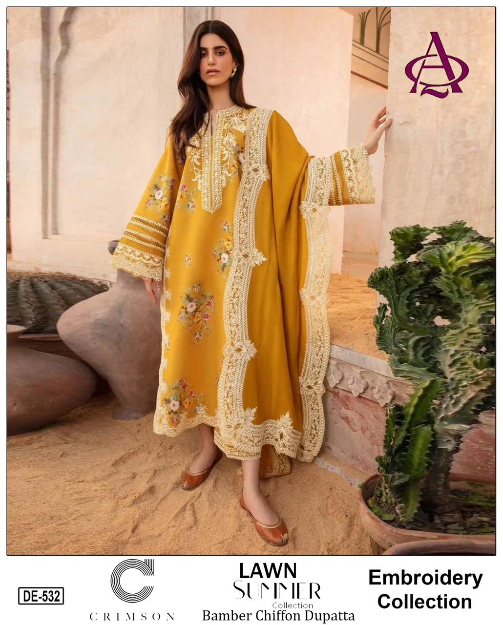 3 Piece - Embroidered Lawn Suit With Emb Chiffon Dupatta DE-532