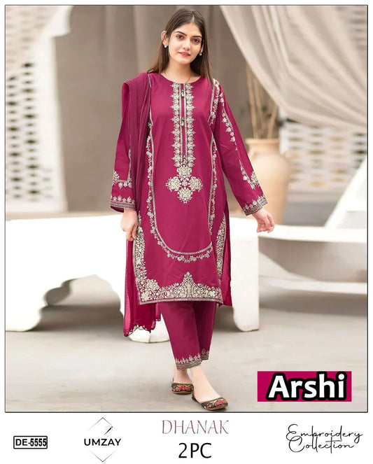 Embroidered 2Pc Dhanak Unstitched Winter Dress With EMB Patches - DE-55A
