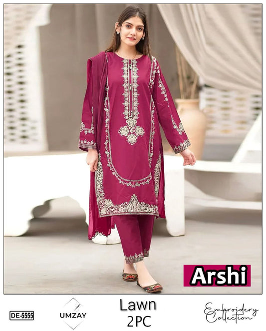 Embroidered 2Pc Lawn Unstitched Summer Dress - DE-55AR