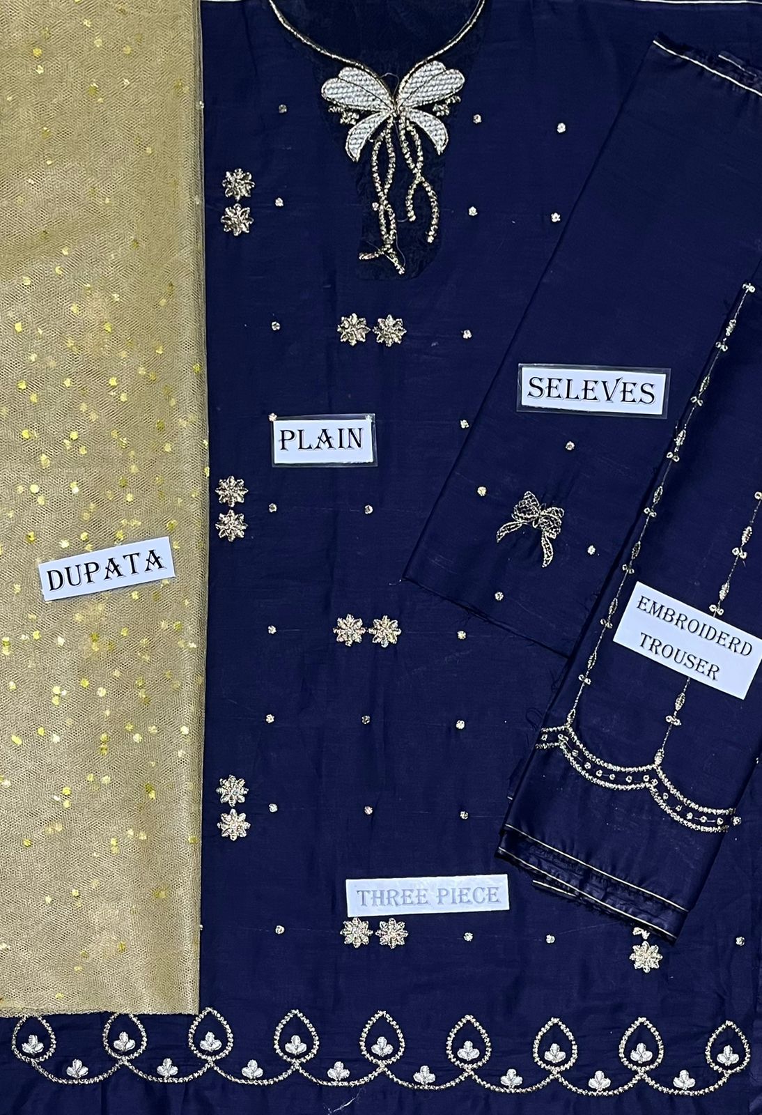 Kids 3PC Embroidered Summer Dress With Net Dupatta - Unstitched - DE-721BL