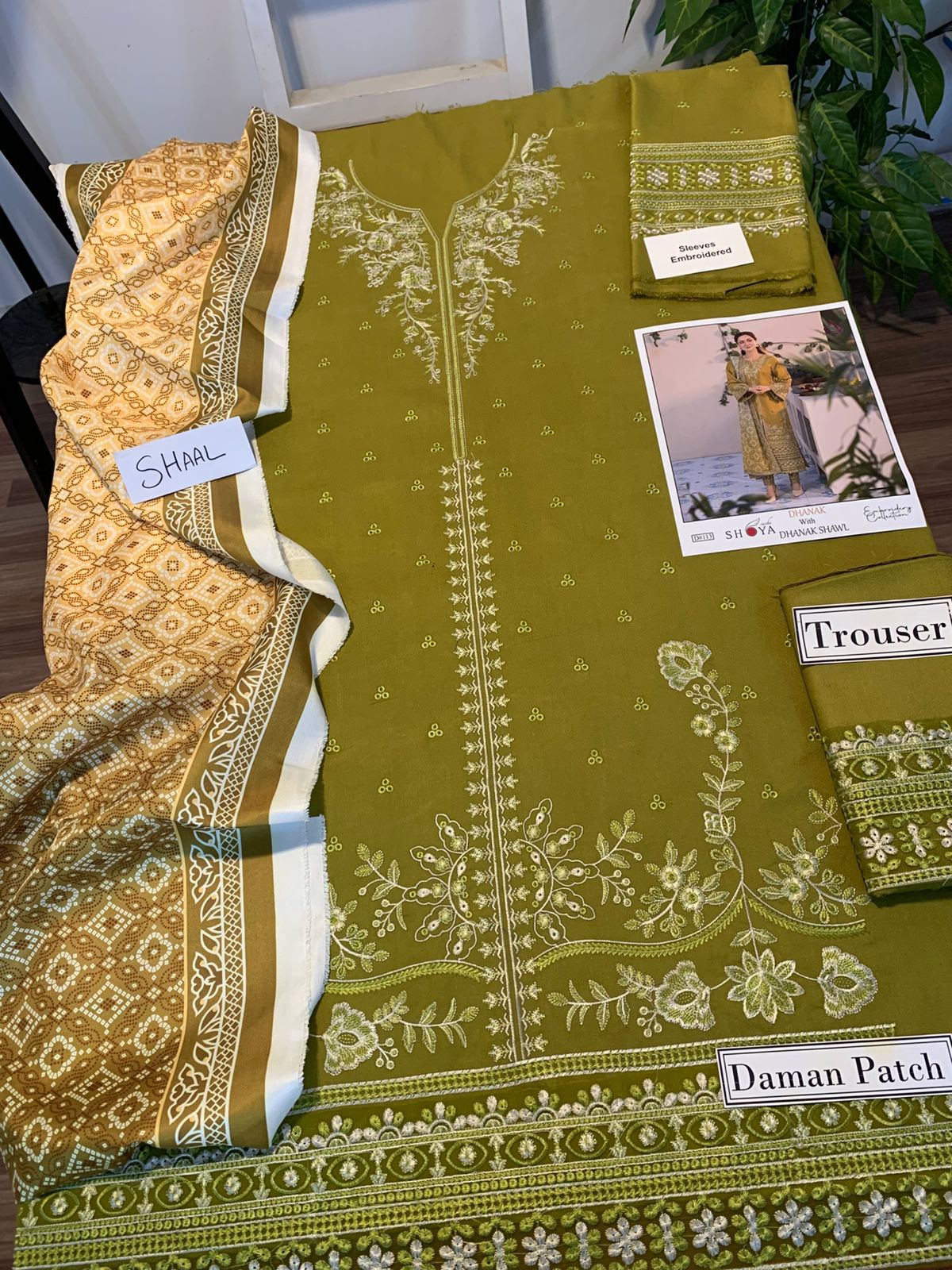 Fully EMB 3PC Dhanak Unstitched Winter Dress With Wool Shawl - W108B