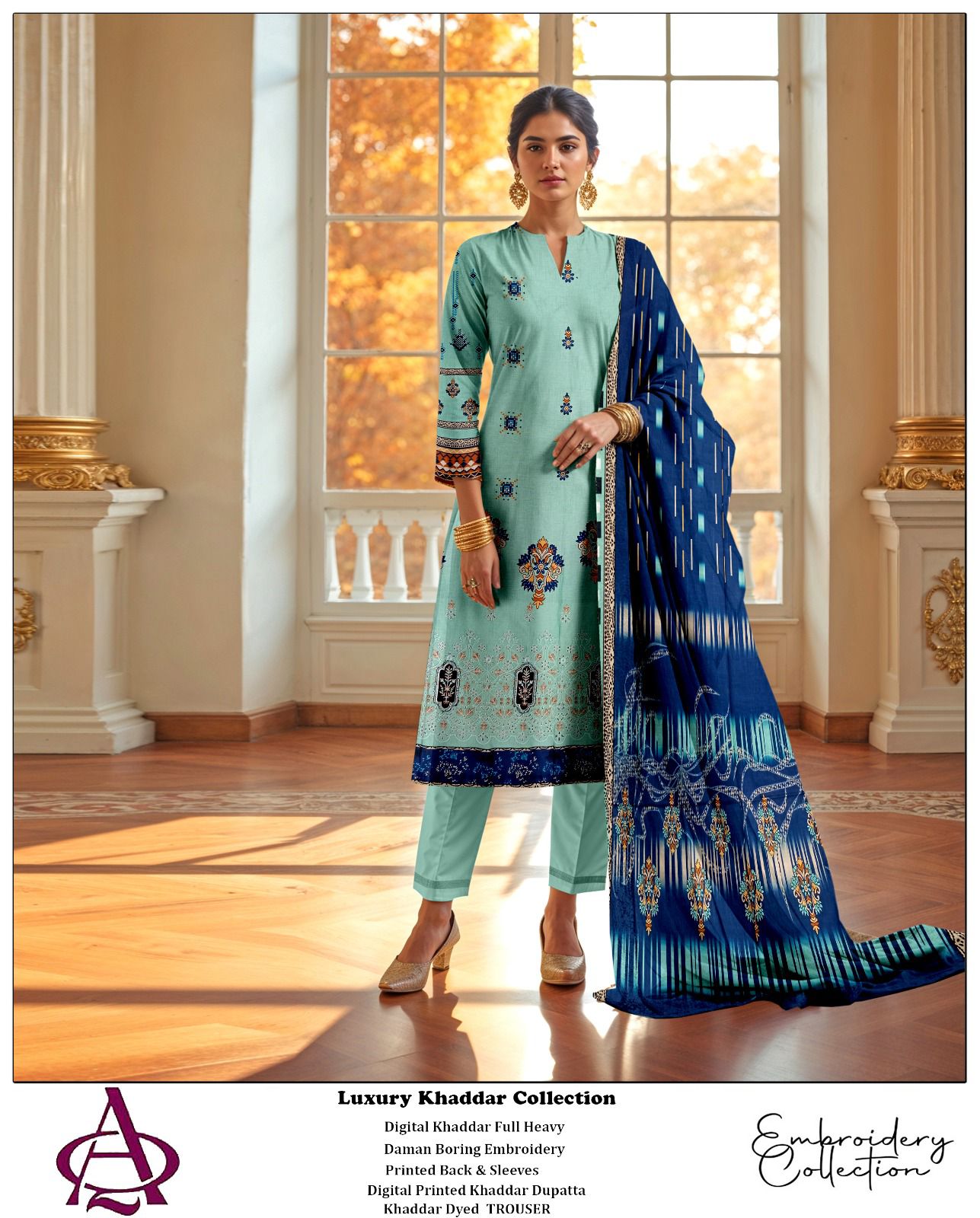 Khaddar 3PC Printed Chicken Kari Dress With Printed Shawl- KH-8