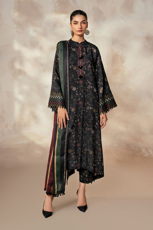 All Over Printed 3PC Unstitched With Printed Shawl- P114