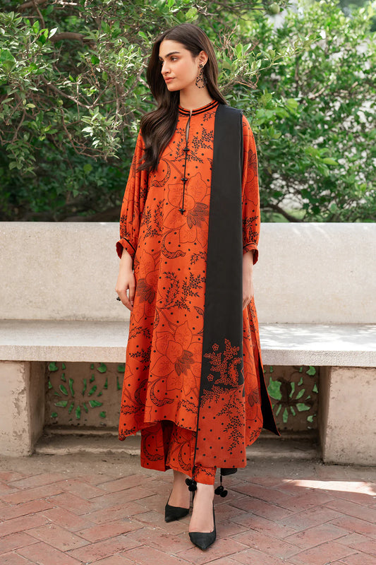 All Over Printed 3PC Unstitched With Printed Shawl- P116