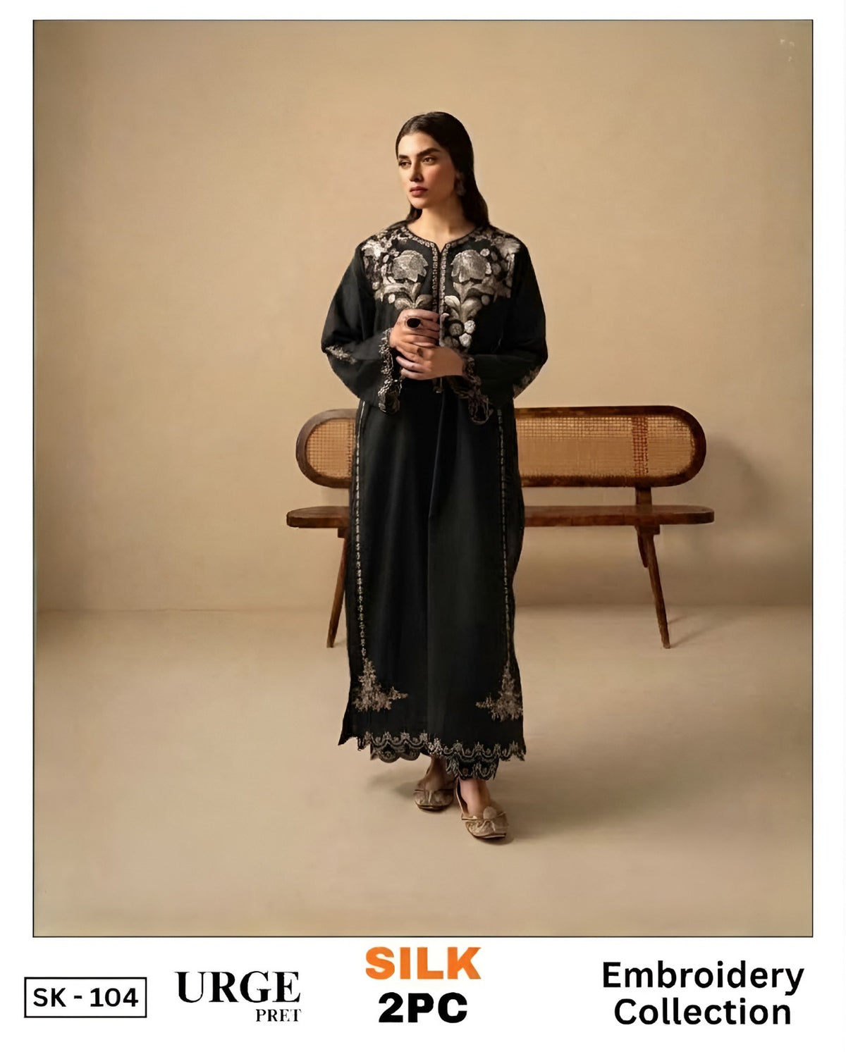 2-Piece Silk | Premium Embroidered Shamoz Silk Suit – SK-104BL