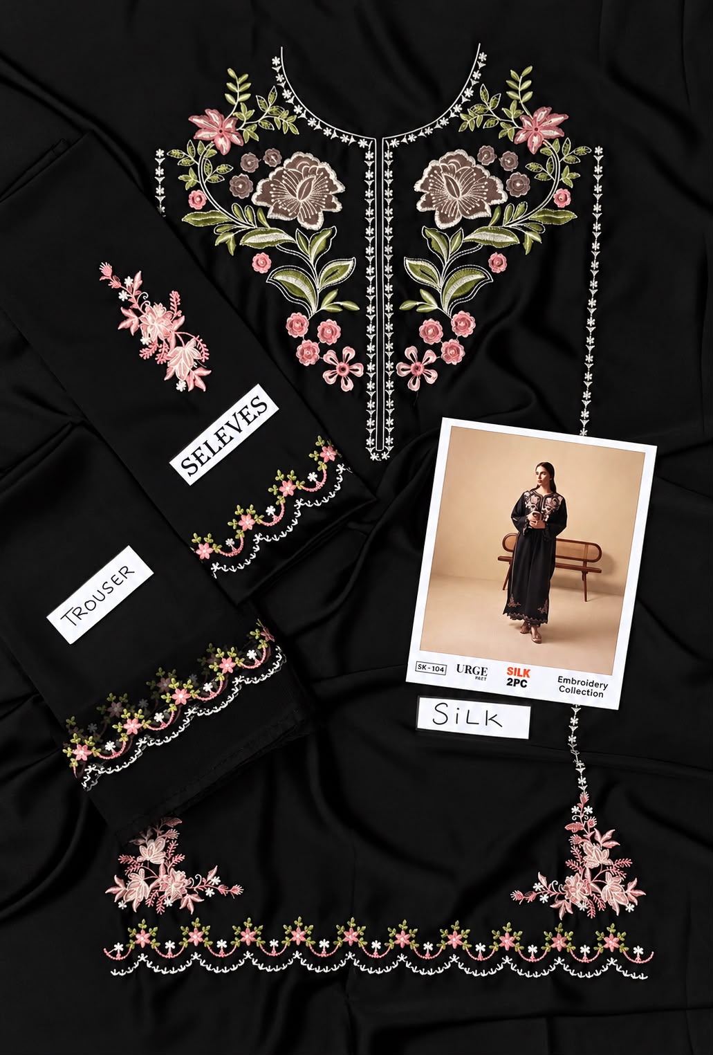 2-Piece Silk | Premium Embroidered Shamoz Silk Suit – SK-104BL