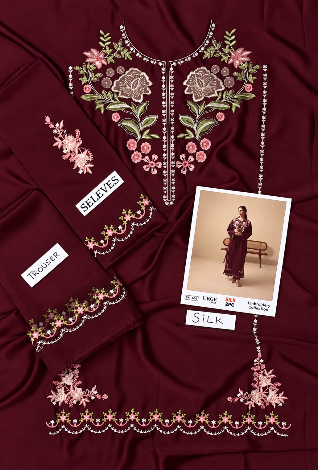 2-Piece Silk | Premium Embroidered Shamoz Silk Suit – SK-104MR