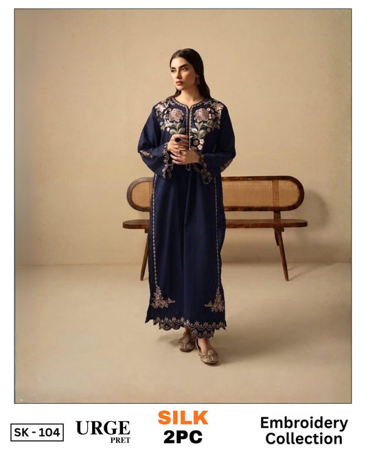 2-Piece Silk | Premium Embroidered Shamoz Silk Suit – SK-104NV