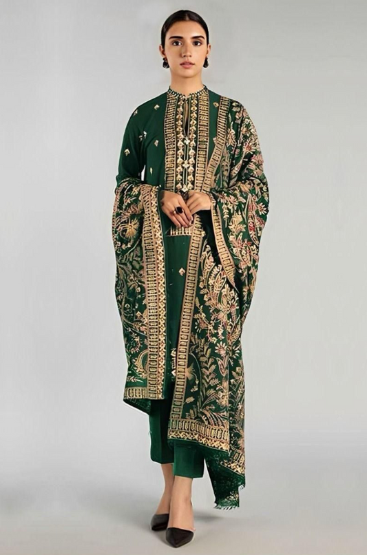 Fully Embroidered 3PC Dress With Heavy EMB Shawl - W6