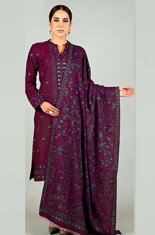 Fully Embroidered 3PC Dress With Heavy EMB Shawl - W20