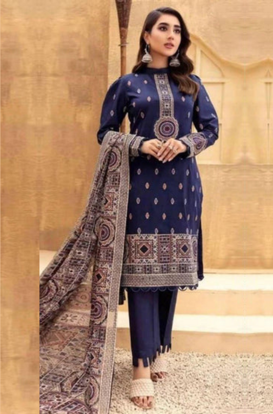 Fully Embroidered 3PC Dress With Heavy EMB Shawl - W25