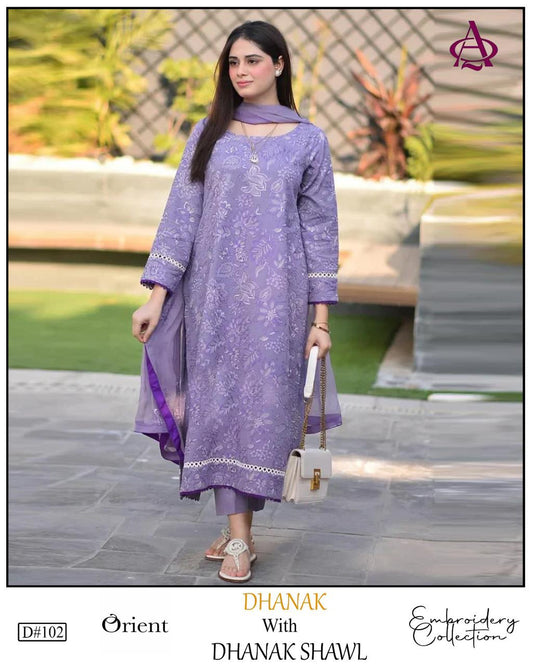 Fully EMB 3PC Dhanak Unstitched Winter Dress With EMB Shawl - W100