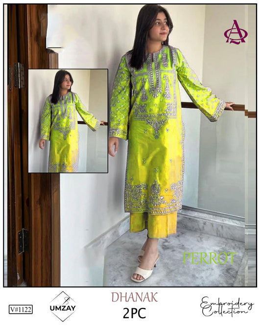 Embroidered 2Pc Dhanak Unstitched Winter Dress With EMB Patches - W610