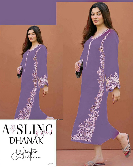 Embroidered 2Pc Dhanak Unstitched Winter Dress With EMB Patches - W617
