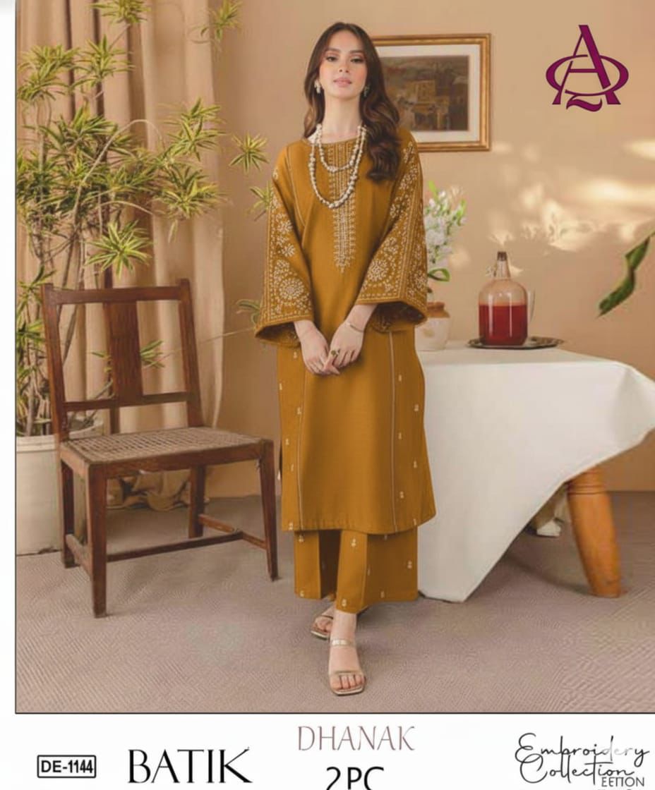 Embroidered 2Pc Dhanak Unstitched Winter Dress With EMB Patches - W633