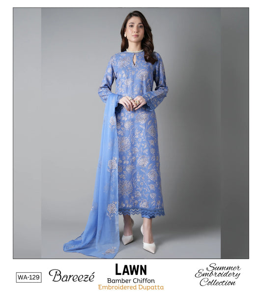 3 Piece - Embroidered Lawn Suit With Emb Chiffon Dupatta WA-129