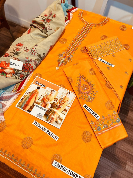 Embroidered 3PC Lawn With Bana Dora Printed Dupatta - DH1122z