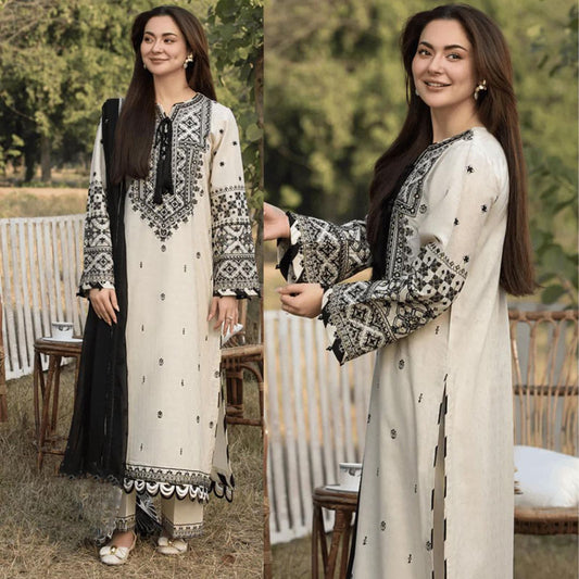Embroidered 3PC Lawn With Emb Bamber Chiffon Dupatta - D1059