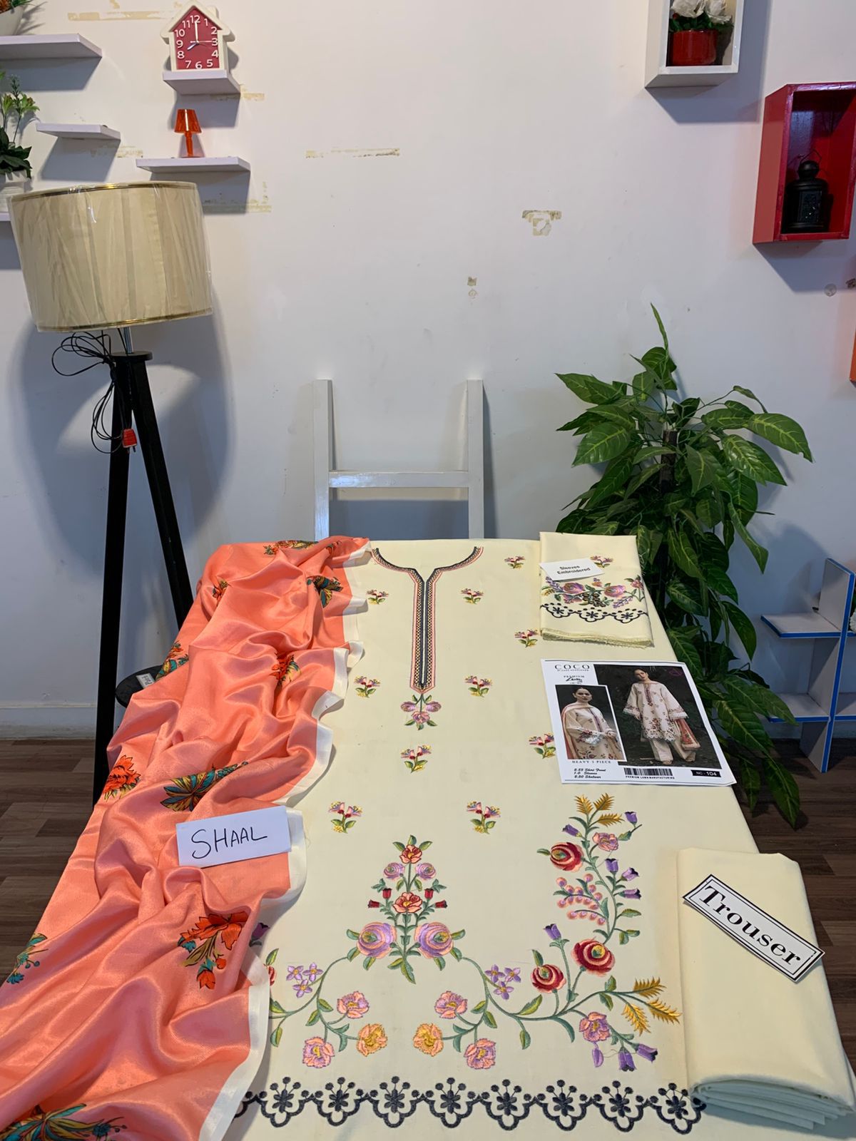 Fully EMB 3PC Dhanak Unstitched Winter Dress With Wool Shawl - W102