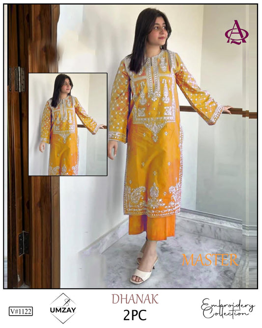 Embroidered 2Pc Dhanak Unstitched Winter Dress With EMB Patches - W609