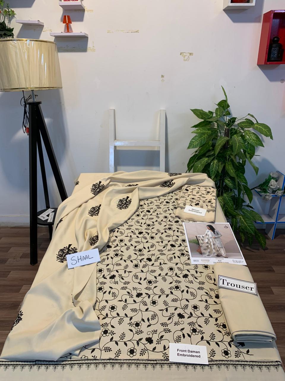 EMB 3PC Dhanak Unstitched Winter Dress With EMB Shawl - W114