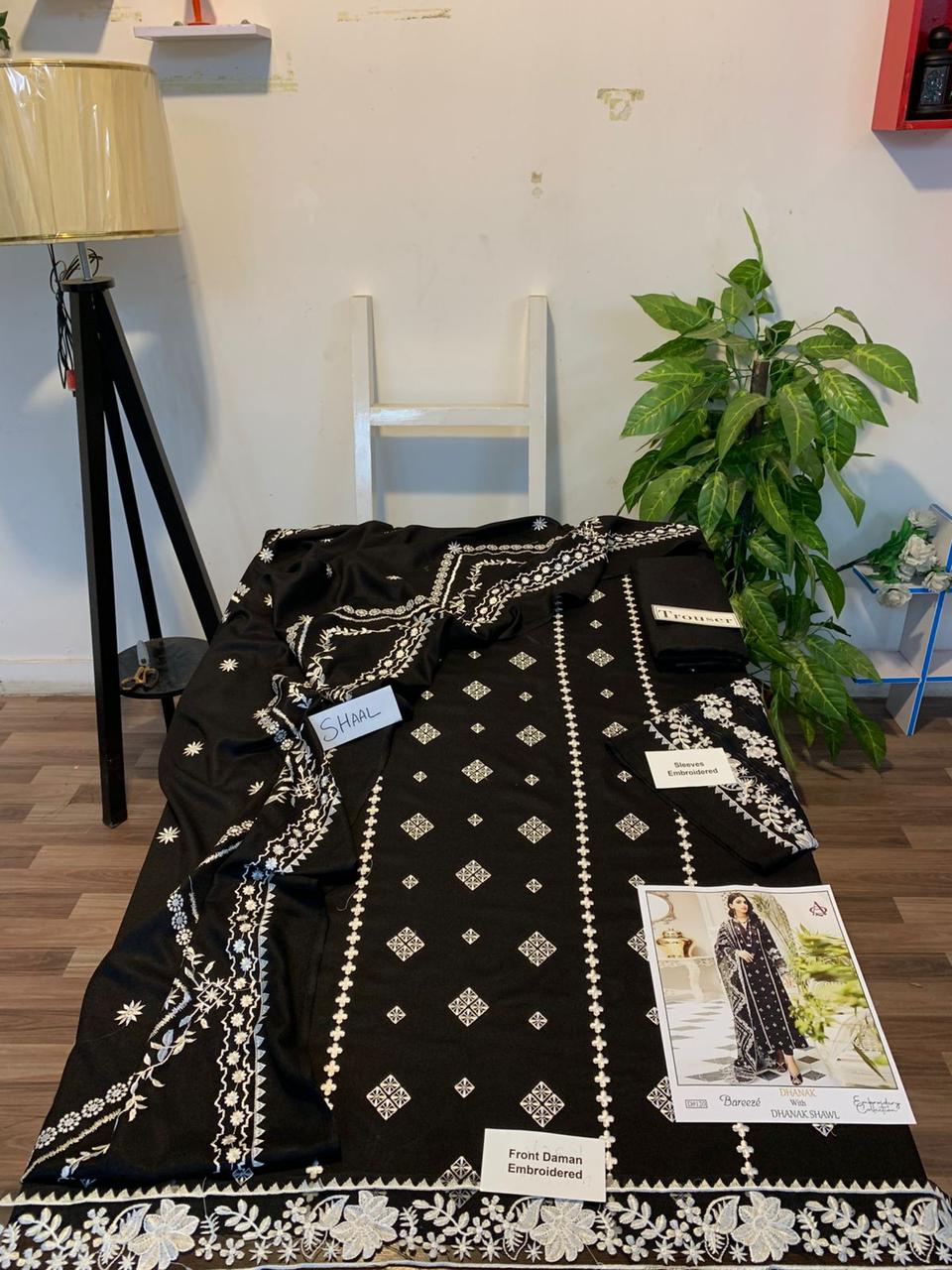 EMB 3PC Dhanak Unstitched Winter Dress With EMB Shawl- W116