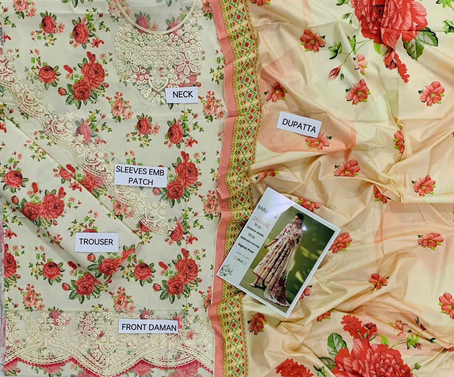 Baroque Printed 3PC Winter Unstitched Dress With Printed Shawl- DB1