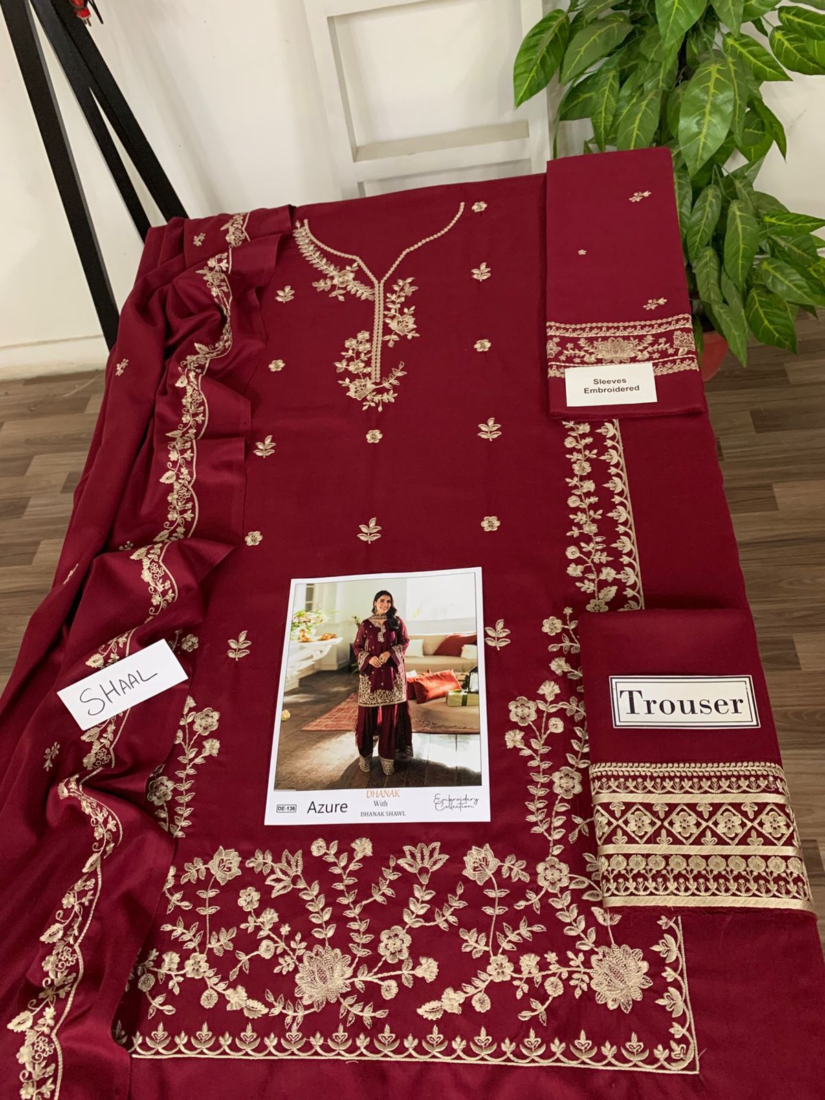 EMB 3PC Dhanak Unstitched Winter Dress With EMB Shawl- DE-136