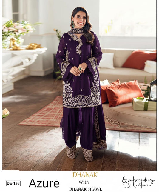 EMB 3PC Dhanak Unstitched Winter Dress With EMB Shawl- DE-136M