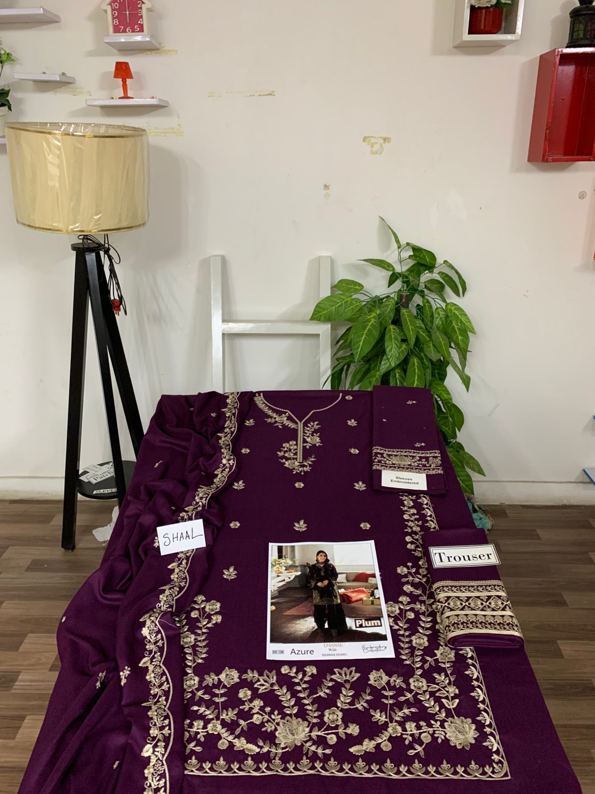 EMB 3PC Dhanak Unstitched Winter Dress With EMB Shawl- DE-136M