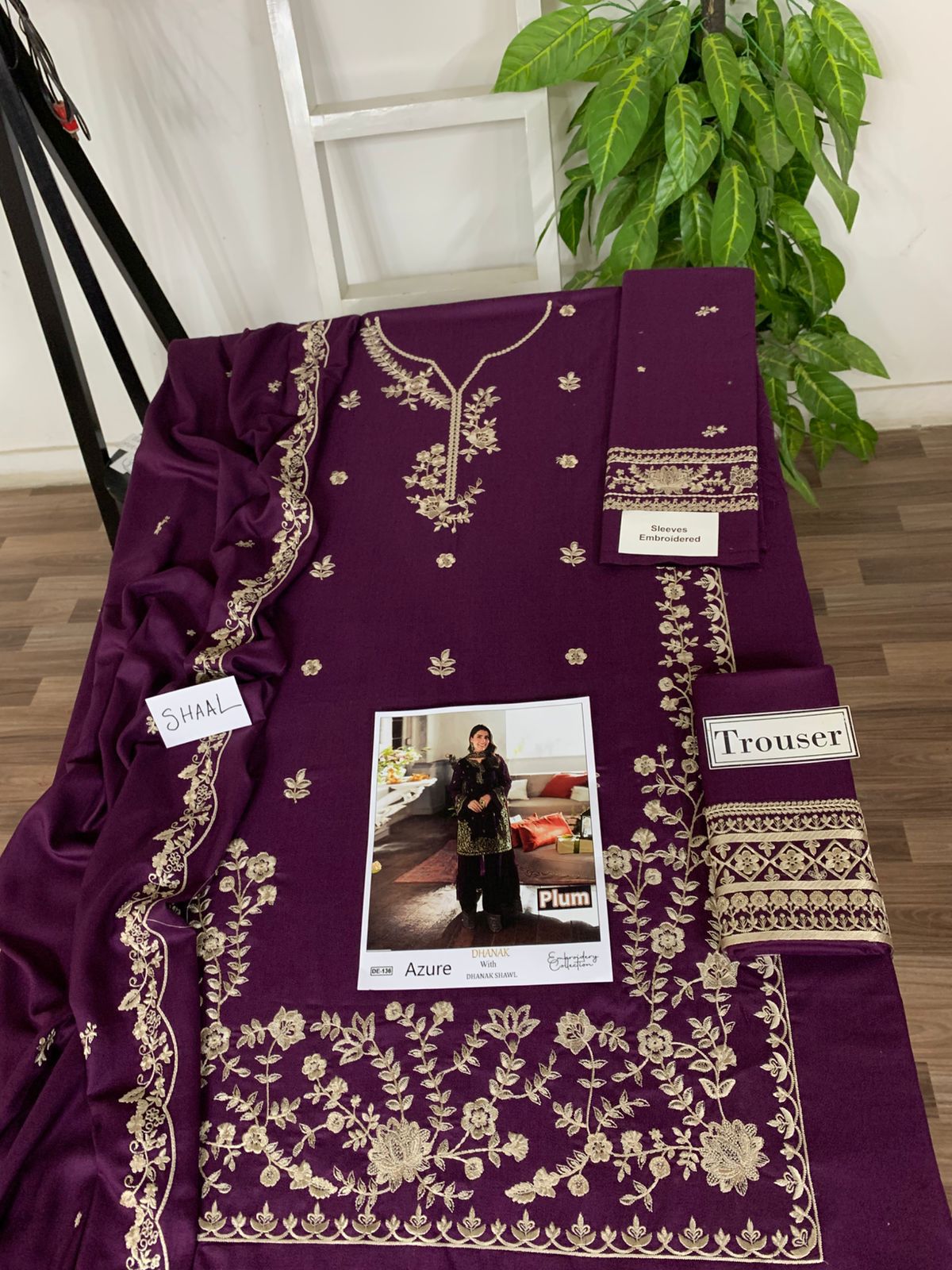 EMB 3PC Dhanak Unstitched Winter Dress With EMB Shawl- DE-136M