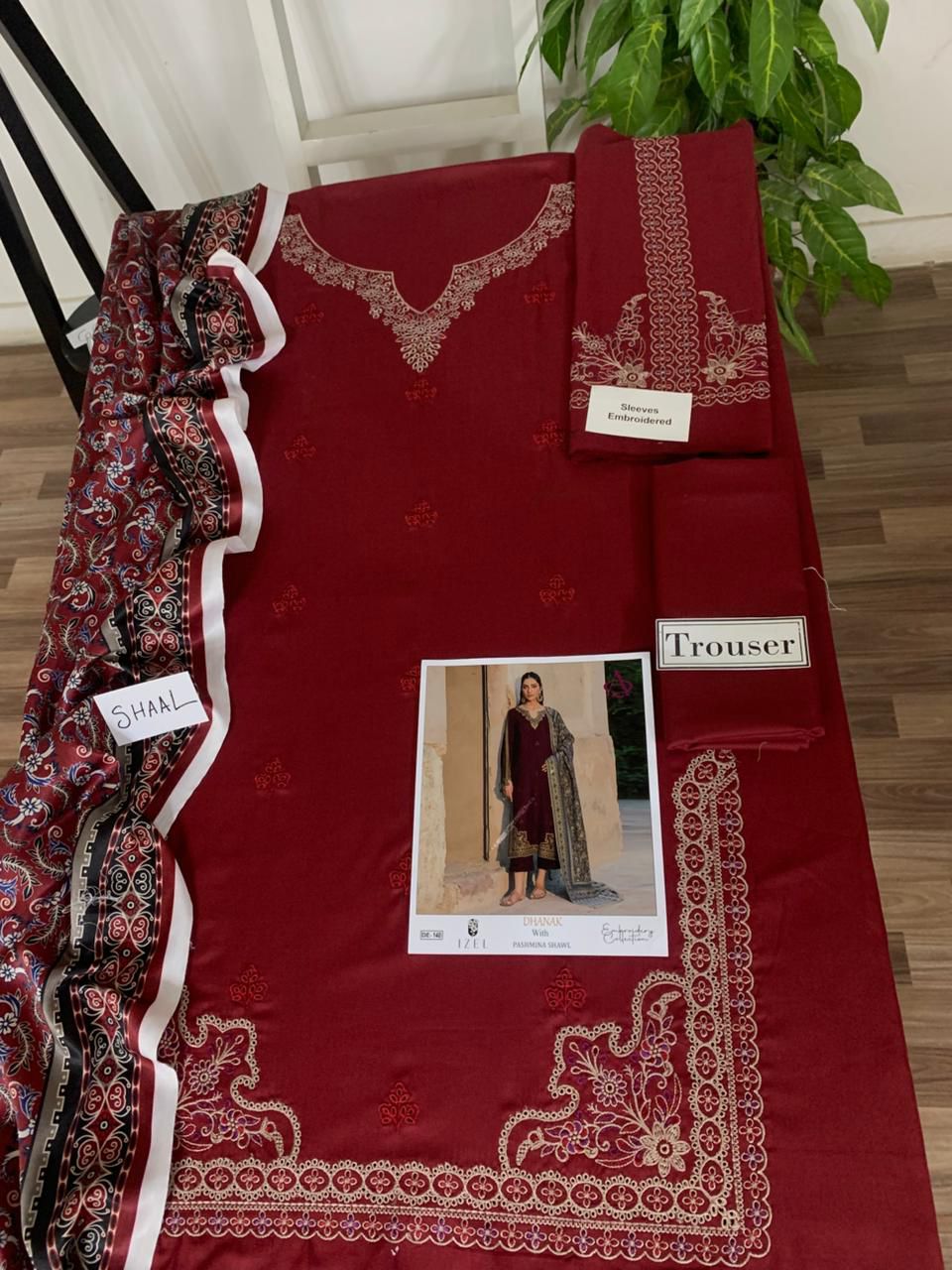 EMB 3PC Unstitched Winter Dress With Pashmina Printed Shawl- DE-140