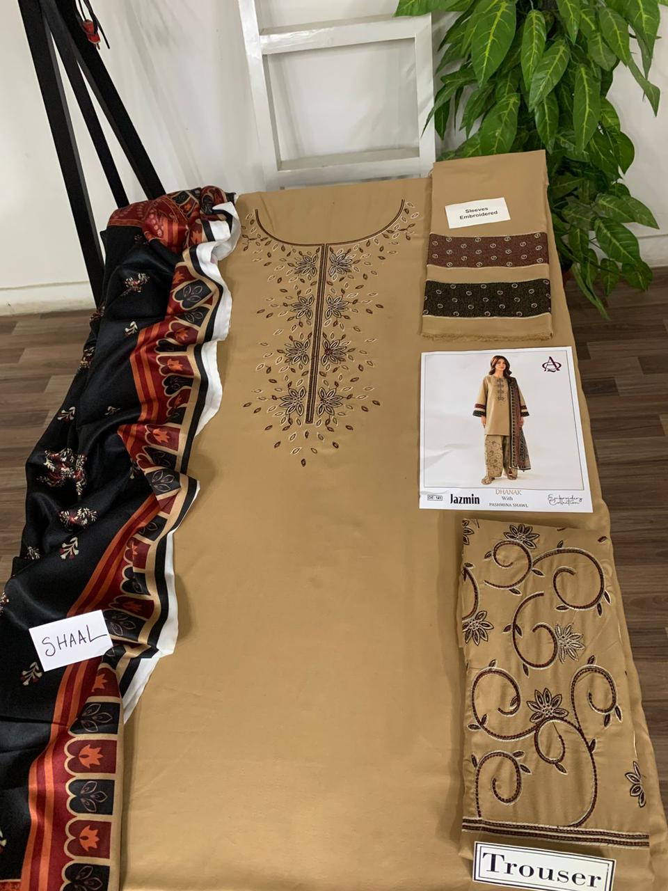 EMB 3PC Unstitched Winter Dress With Pashmina Printed Shawl- DE-141