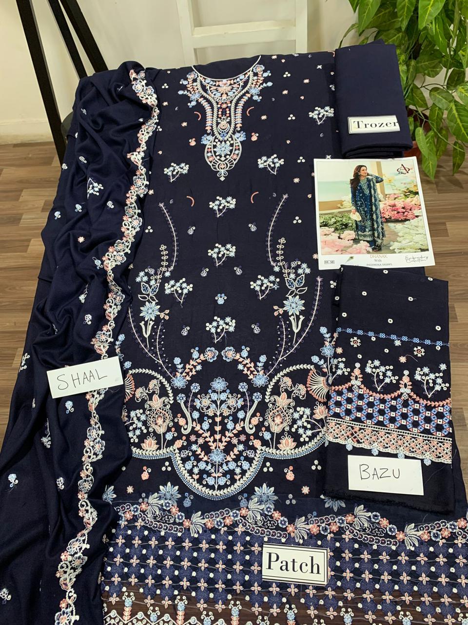 Fully EMB 3PC Unstitched Winter Dress With EMB Shawl- DE-145