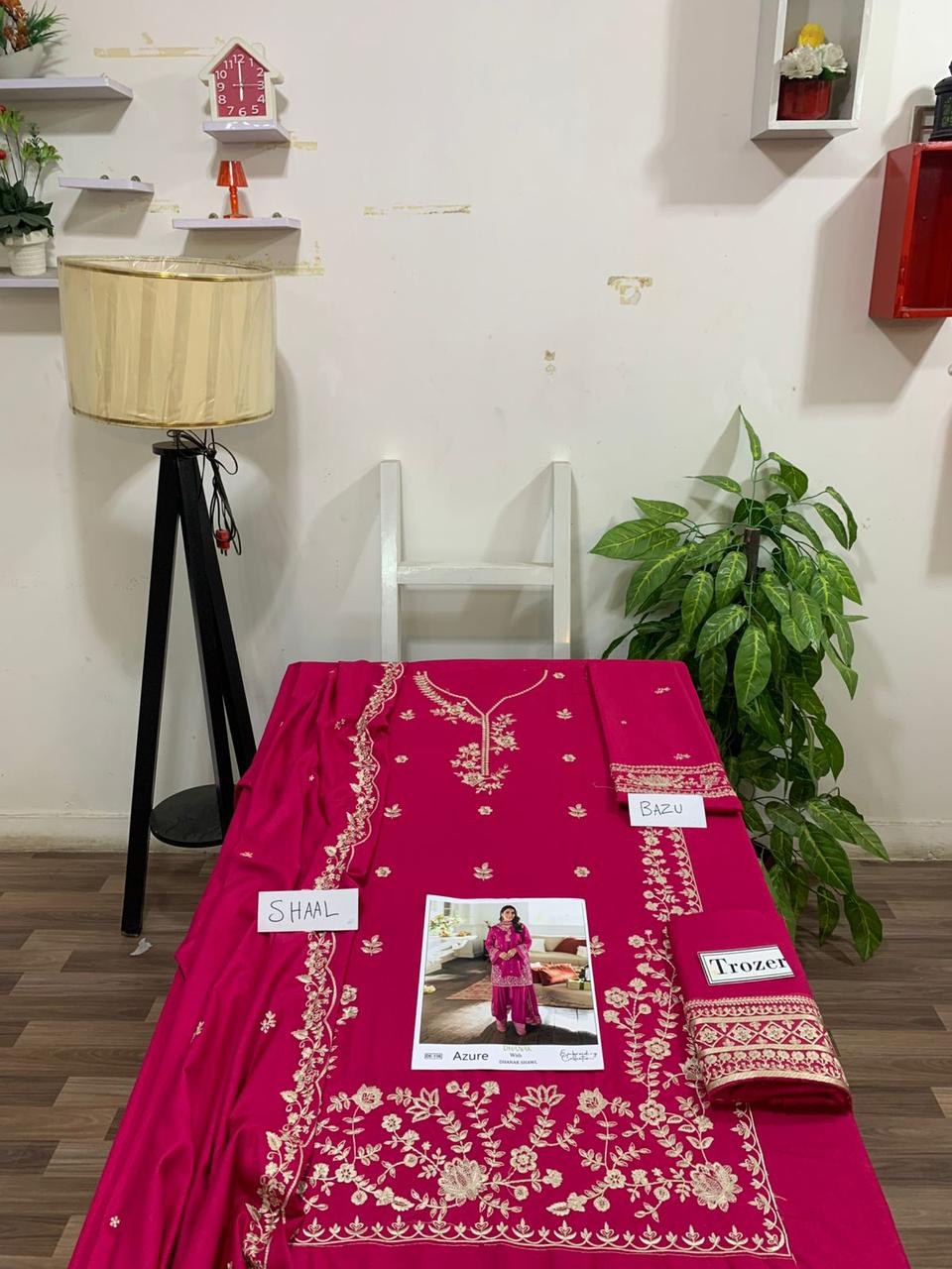 EMB 3PC Dhanak Unstitched Winter Dress With EMB Shawl- DE-136PK