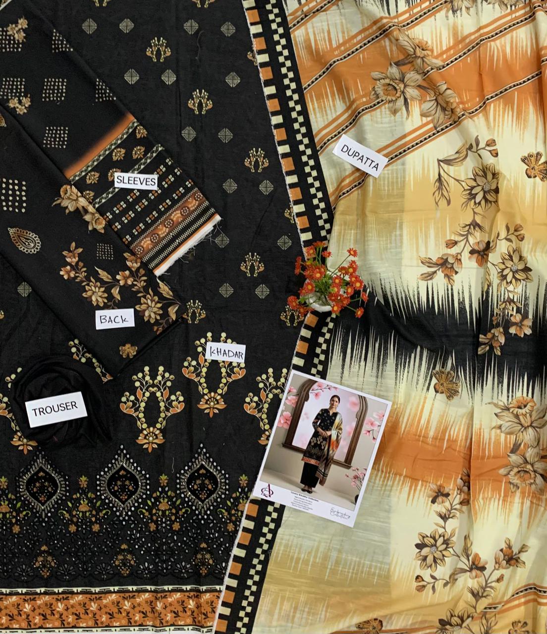 Khaddar 3PC Printed Chicken Kari Dress With Printed Shawl- KH-5