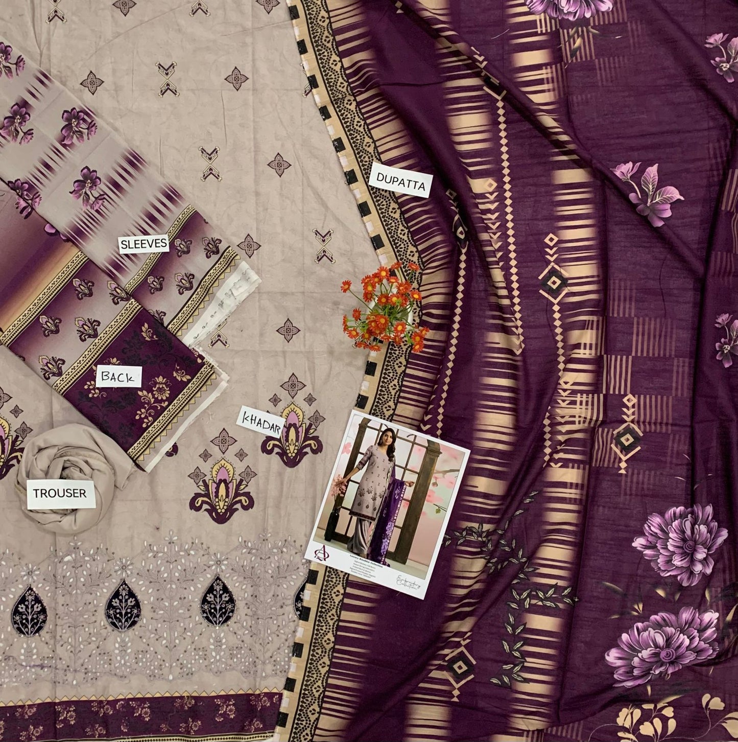 Khaddar 3PC Printed Chicken Kari Dress With Printed Shawl- KH-6