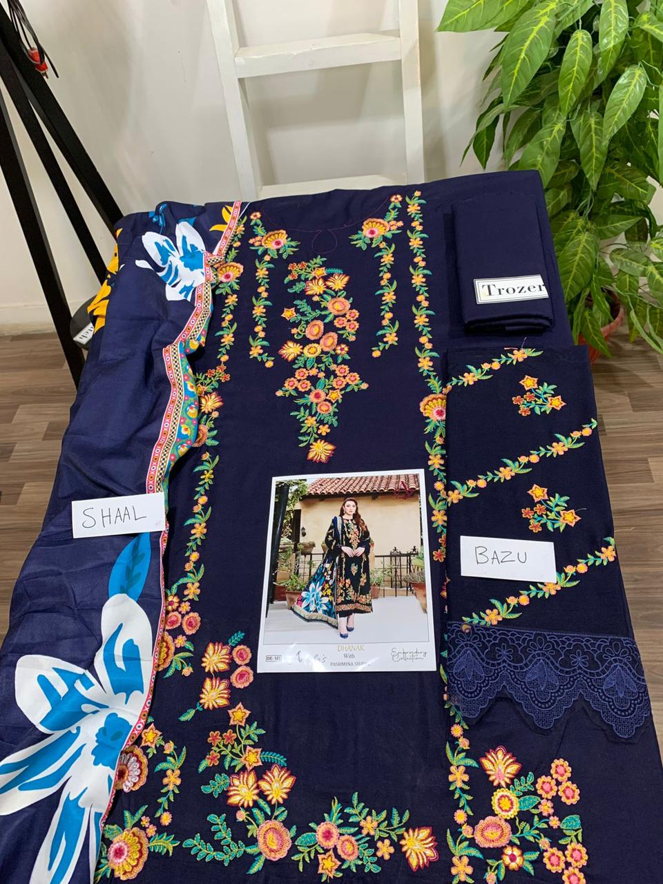 EMB 3PC Unstitched Winter Dress With Pashmina Printed Shawl- DE-143